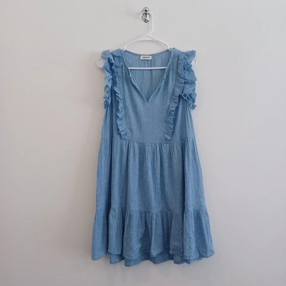 Zadig Voltaire Rousseau Dress Womens XS Blue Sleeveless Ruffles Casual V Neck - Picture 1 of 8